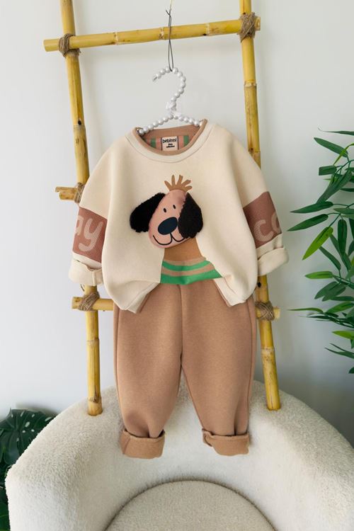 Miniğimin Cicileri Stay Cool Köpek Desenli Erkek Bebek Kışlık Takım - Bej