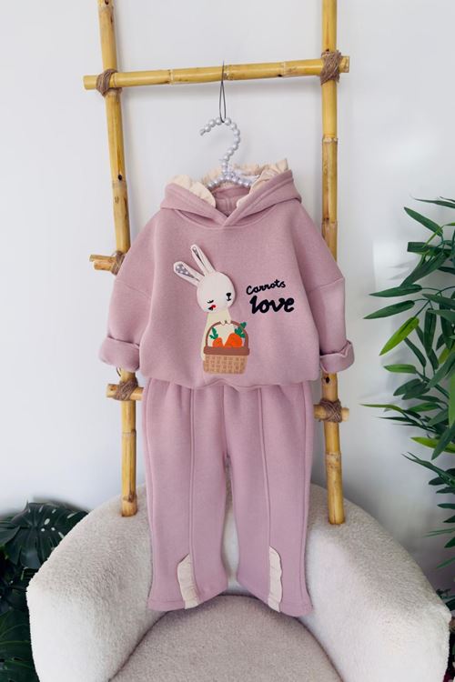 Miniğimin Cicileri Tavşan Detaylı Kışlık Kız Bebek Takım - Pudra