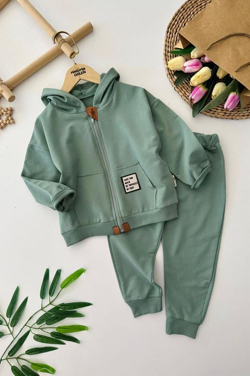Miniğimin Cicileri Basic Kapüşonlu Erkek Çocuk 2 li Mevsimlik Takım - Yeşil