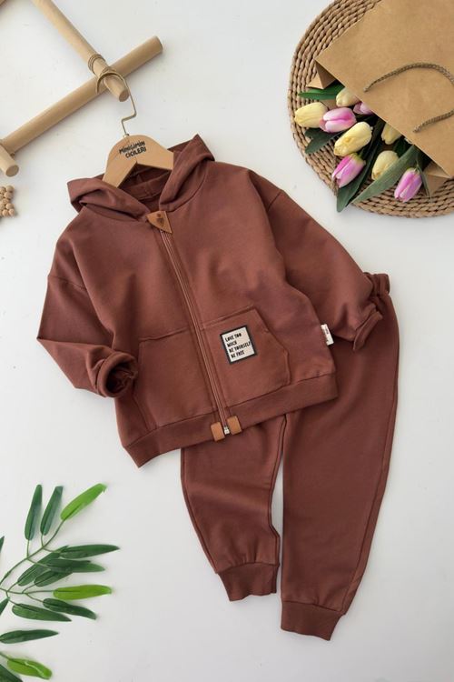 Miniğimin Cicileri Basic Kapüşonlu Erkek Çocuk 2 li Mevsimlik Takım - Kahve