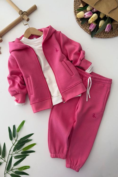 Miniğimin Cicileri Kapüşonlu  Fermuarlı 2’li Unisex  Çocuk Kışlık Eşofman Takımı - Permbe