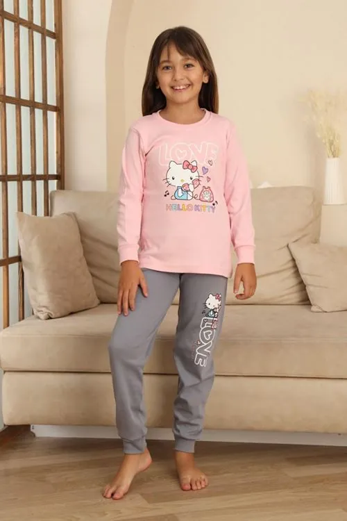 Miniğimin Cicileri Hll Kty Love  Baskılı Kız Çocuk Pijama Takımı - Pembe