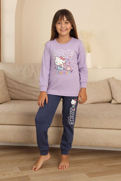 Miniğimin Cicileri Hll Kty Love  Baskılı Kız Çocuk Pijama Takımı - Lila