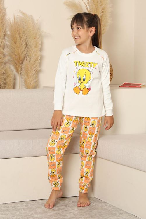 Miniğimin Cicileri Sevimli Civciv Baskılı Kız Çocuk Pijama Takımı - Beyaz