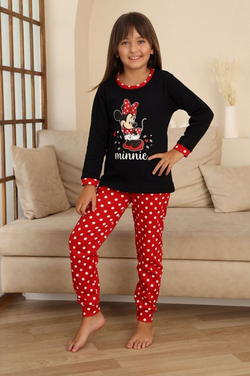 Miniğimin Cicileri Mnn Puantiye Baskılı Kız Çocuk Pijama Takımı - Siyah