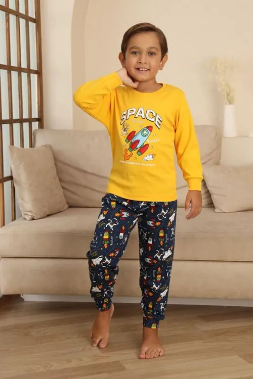 Miniğimin Cicileri Space Baskılı Erkek Çocuk Pijama Takımı - Sarı
