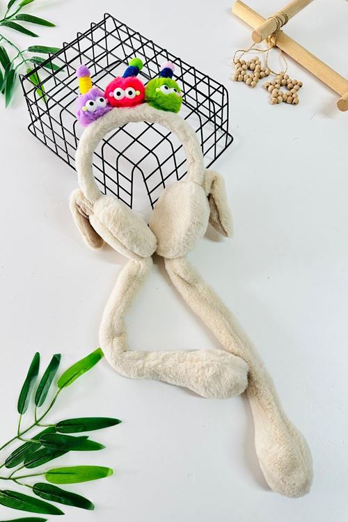 Miniğimin Cicileri Renkli Gözlü Antenli Pelüş Kız Çocuk Kulaklık - Bej