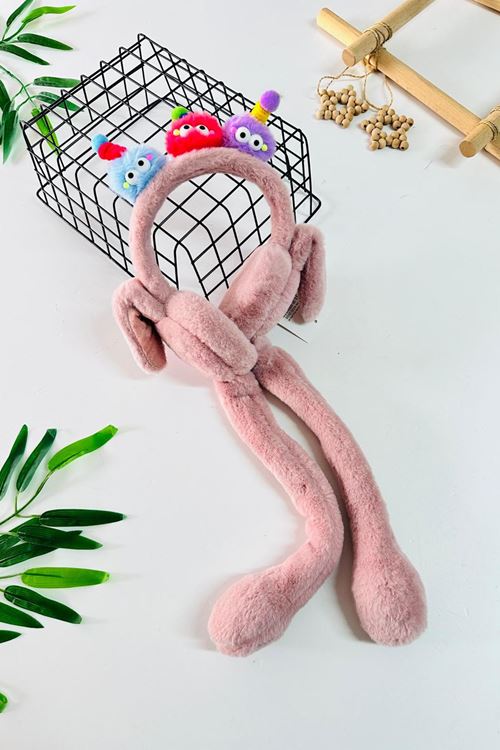 Miniğimin Cicileri Renkli Gözlü Antenli Pelüş Kız Çocuk Kulaklık - Gül Kurusu