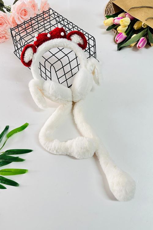 Miniğimin Cicileri Fiyonk Detaylı  Pelüş Kız Çocuk Kulaklık - Kırık Beyaz