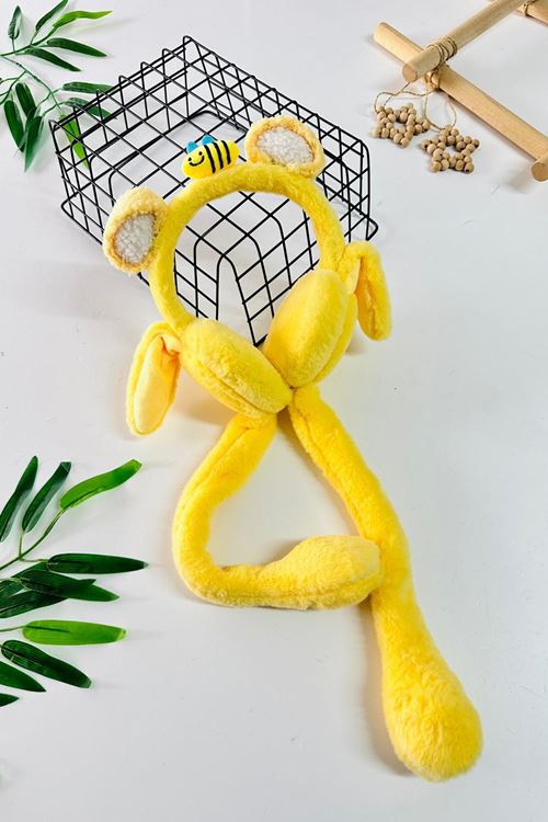 Miniğimin Cicileri Arı Detaylı Pelüş Kız Çocuk Kulaklık - Sarı