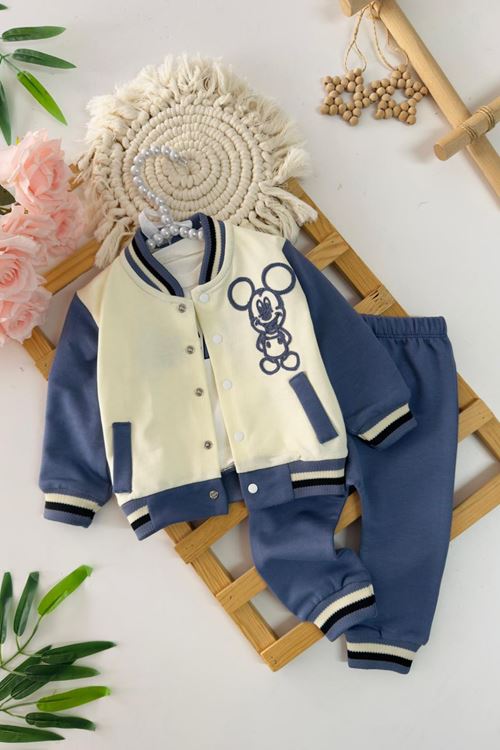 Miniğimin Cicileri Mck İşleme Detaylı Kolej Yaka Erkek Bebek 3 lü Takım - indigo