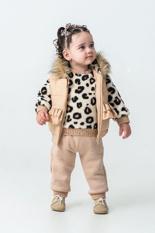 Mimiğimin Cicileri Pofuduk Kürk Kapüşonlu 3 lü set - Bej