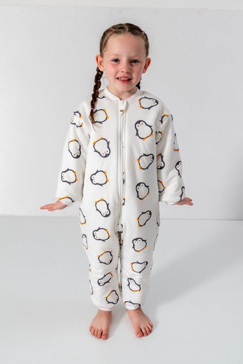 Miniğimin Cicileri Penguen Desenli Fermuarlı Kız Çocuk Uyku Tulumu - Beyaz