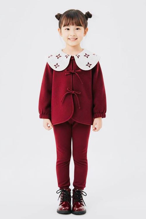 Miniğimin Cicileri Fiyonklu Geniş Yaka Polar Kız Çocuk Kışlık 2’li Takım - Bordo