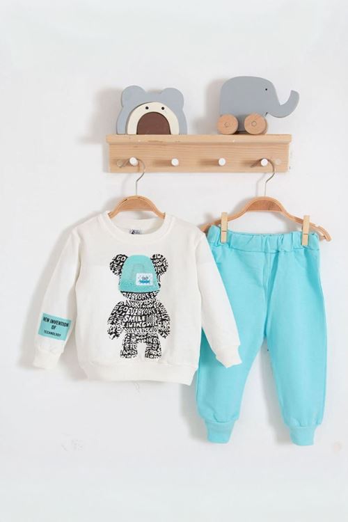 Miniğimin Cicileri Ayıcık Baskılı Erkek Çocuk 2’li Mevsimlik Takım - Turkuaz