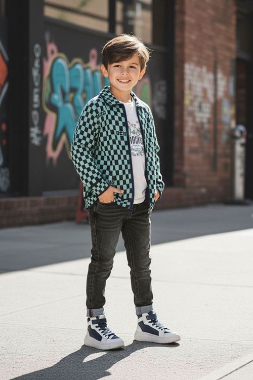 Miniğimin Cicileri Damalı Triko Hırkalı Erkek Çocuk 3 lü Takım - Yeşil