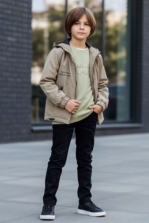 Miniğimin Cicileri Fermuarlı Kapüşonlu Erkek Çocuk Kışlık 3’lü Kombin - Yeşil