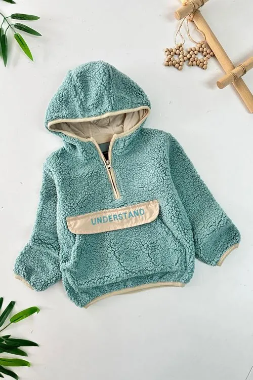 Miniğimin Cicileri Kanguru Cep Detaylı Kapüşonlu Unisex Çocuk Polar Sweat - Yeşil