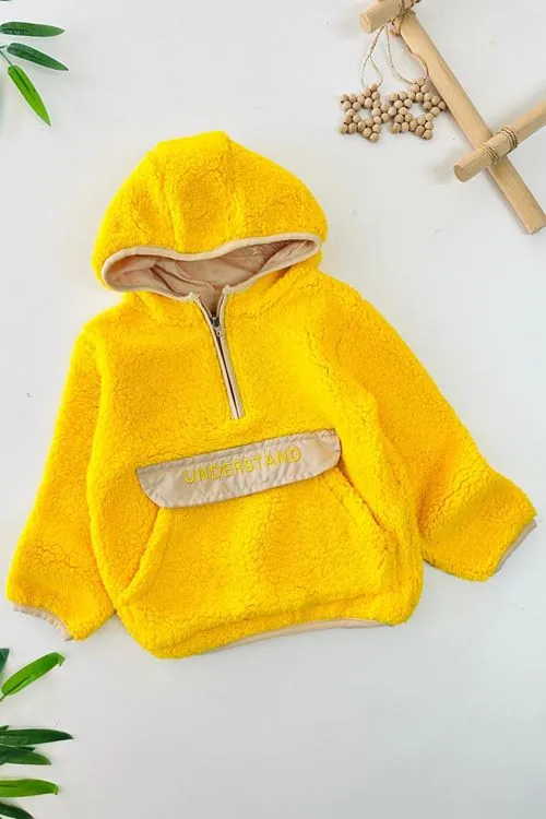 Miniğimin Cicileri Kanguru Cep Detaylı Kapüşonlu Unisex Çocuk Polar Sweat - Sarı