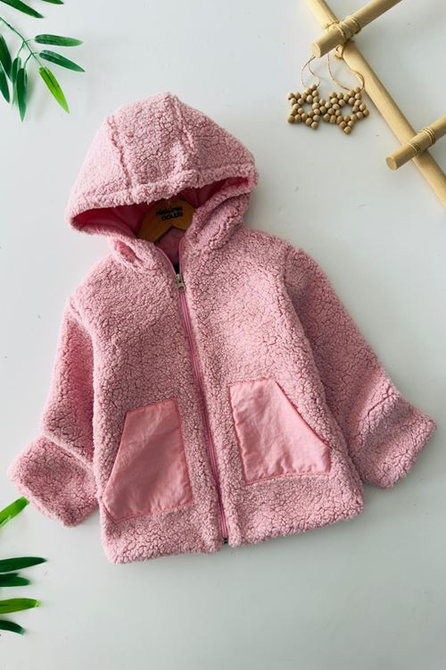 Miniğimin Cicileri Cep Detaylı Kapüşonlu Unisex Çocuk Welsoft Hırka - Pembe