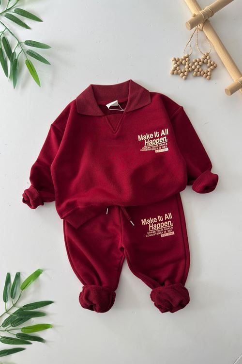 Miniğimin Cicileri Make İt All Kabartma Baskılı Erkek Çocuk 2 li Takım - Bordo