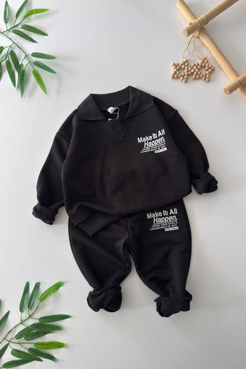Miniğimin Cicileri Make İt All Kabartma Baskılı Erkek Çocuk 2 li Takım - Siyah