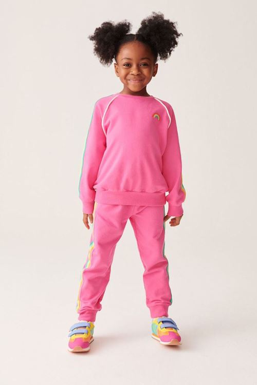 Miniğimin Cicileri Gökkuşağı İşleme Detaylı Şeritli Kız Çocuk Takım -Fuşya