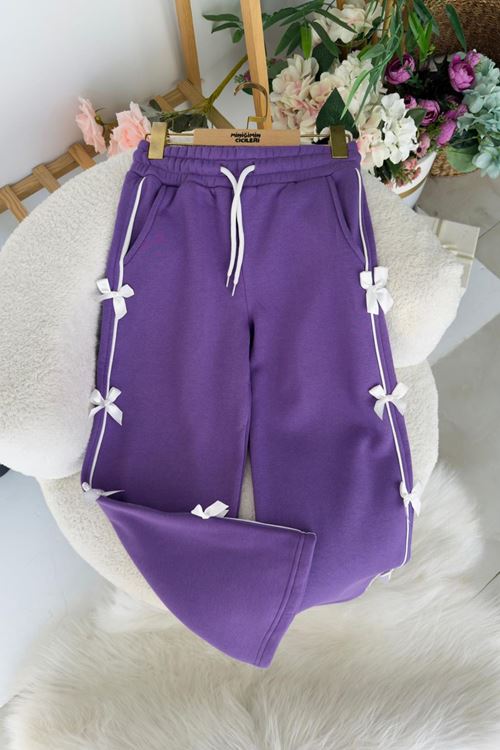 Miniğimin Cicileri Fiyonk Detaylı Kışlık Kız Çocuk Tek Alt - Mor