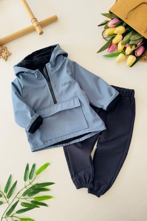 Miniğimin Cicileri Paraşüt Kapüşonlu Erkek Çocuk 2 li Takım - Mavi