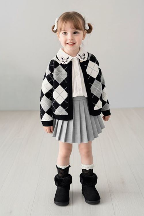 Minigimin Cicileri Tavşan Yaka Detaylı Triko  Kız Çocuk 3 lü Takım - Siyah