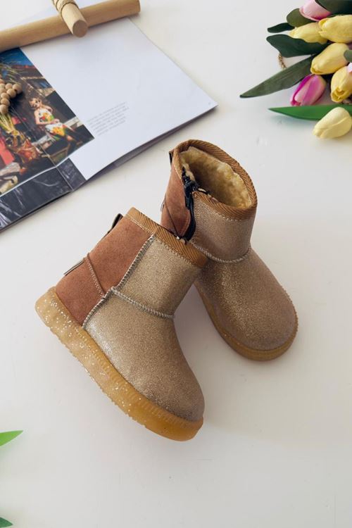 Miniğimin Cicileri İçi Kürklü Simli Kız Çocuk Kışlık Bot - Vizon