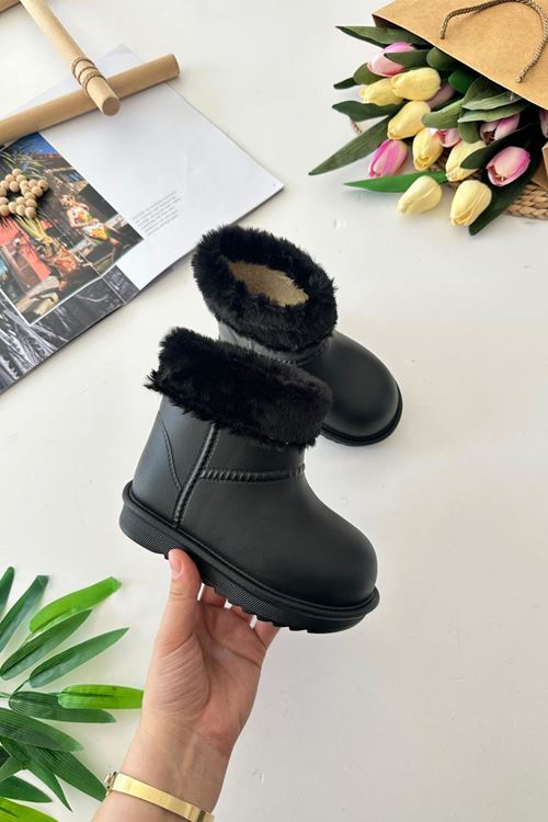 Miniğimin Cicileri Kürklü Renkli Yağmur Botu - Siyah