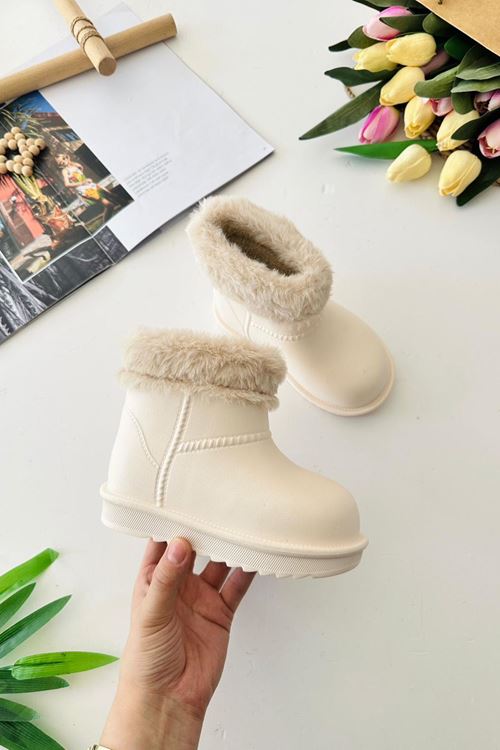 Miniğimin Cicileri Kürklü Renkli Yağmur Botu - Krem