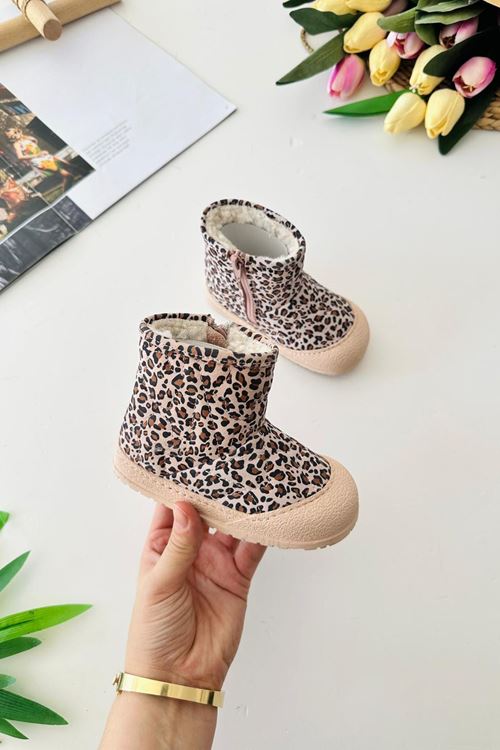 Miniğimin Cicileri Premium Leopar İçi Kürklü Termo Taban Kız Çocuk Bot - Pudra