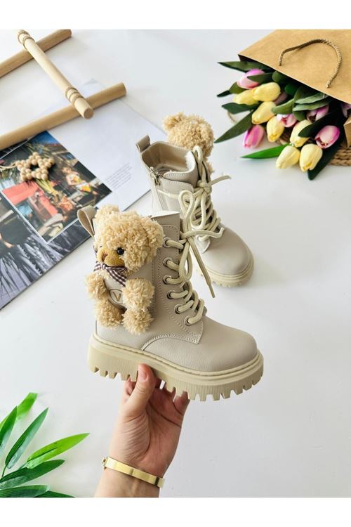 Miniğimin Cicileri Peluş Ayıcık Detaylı Premium Kız Çocuk Postal Bot - Bej