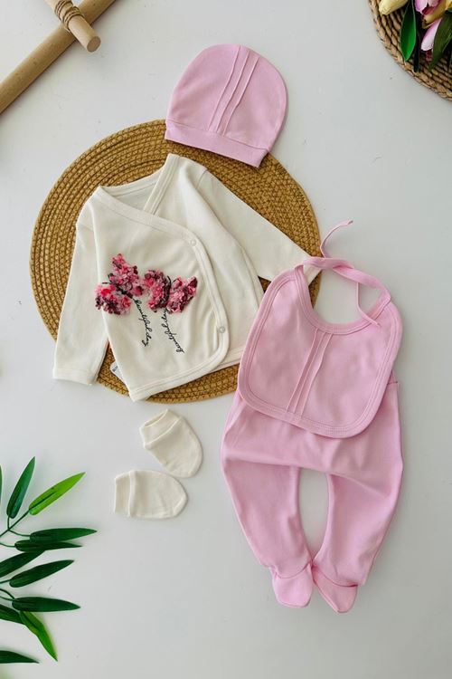 Miniğimin Cicileri Çiçek Nakışlı 5’li Yeni Doğan Kız Bebek Hastane Çıkışı - Pembe