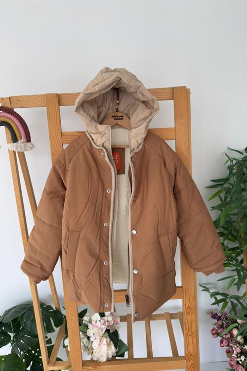 Miniğimin Cicileri Su Geçirmez Kapüşonlu Kışlık Erkek Çocuk Mont - Kahve