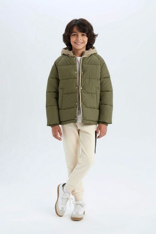 Miniğimin Cicileri Su Geçirmez Kapüşonlu Kışlık Erkek Çocuk Mont - Yeşil