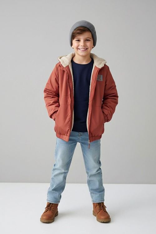 Miniğimin Cicileri Classic Peluş Astarlı Fermuarlı Unisex Çocuk Mevsimlik Mont - Kiremit