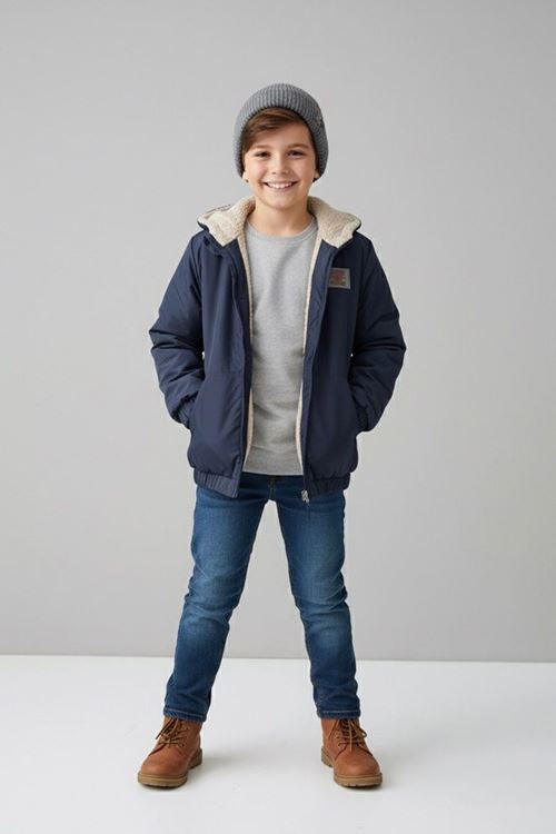 Miniğimin Cicileri Classic Peluş Astarlı Fermuarlı Unisex Çocuk Mevsimlik Mont - Lacivert