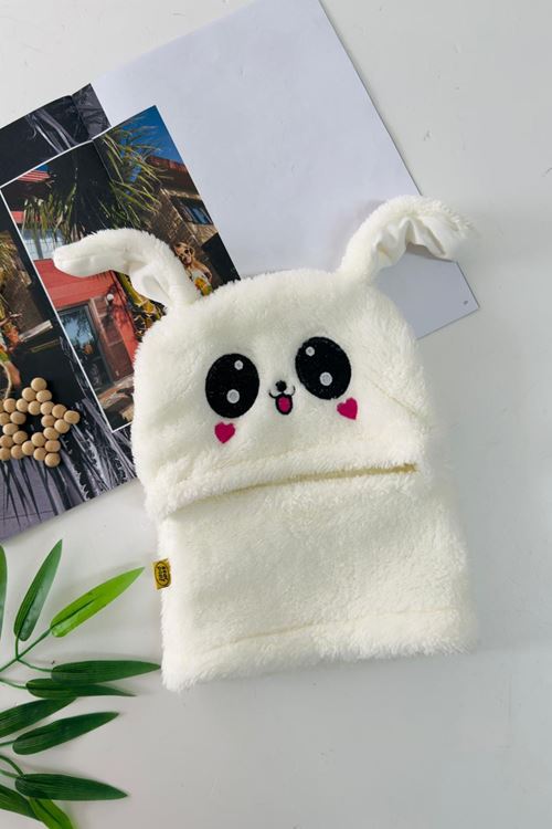 Miniğimin Cicileri Sevimli Tavşan Kulaklı Peluş Yüz Koruyucu Kız Çocuk Boyunluk - Beyaz