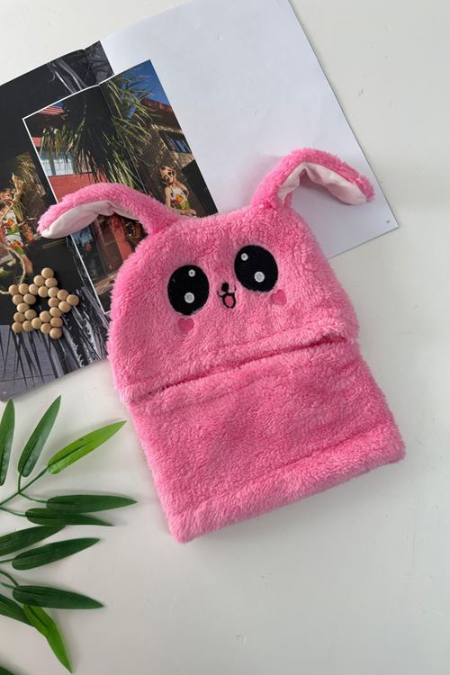 Miniğimin Cicileri Sevimli Tavşan Kulaklı Peluş Yüz Koruyucu Kız Çocuk Boyunluk - Pembe