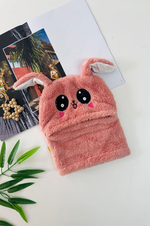 Miniğimin Cicileri Sevimli Tavşan Kulaklı Peluş Yüz Koruyucu Kız Çocuk Boyunluk - Gül Kurusu