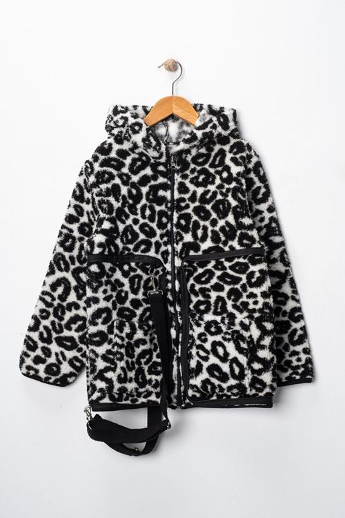 Miniğimin Cicileri Sırt Çantasına Dönüşebilen Peluş Unisex Çocuk  Mont - SiyahBeyaz