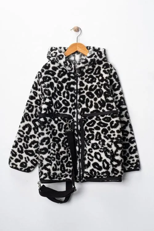 Miniğimin Cicileri Sırt Çantasına Dönüşebilen Peluş Unisex Çocuk  Mont - SiyahBeyaz