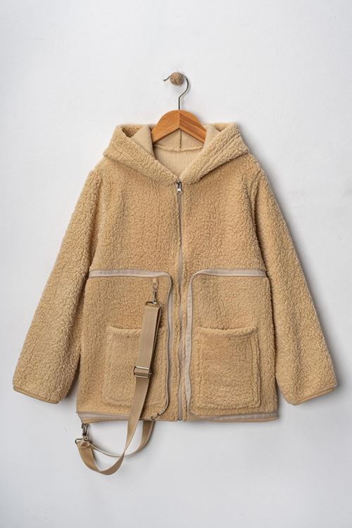 Miniğimin Cicileri Sırt Çantasına Dönüşebilen Peluş Unisex Çocuk  Mont - Bej