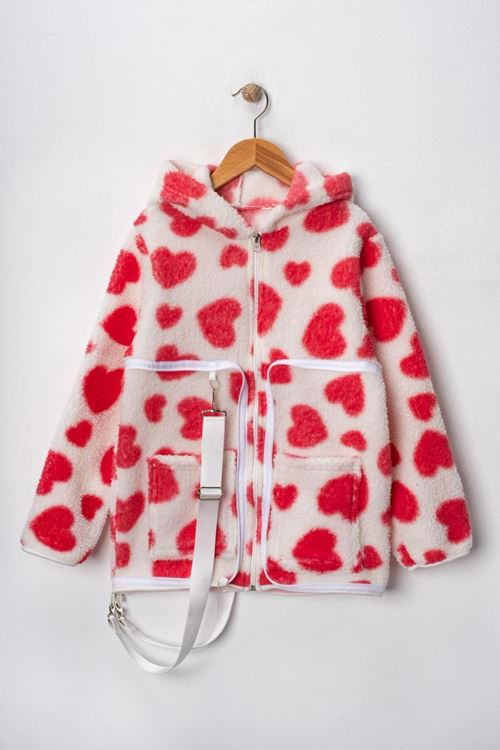 Miniğimin Cicileri Sırt Çantasına Dönüşebilen Peluş Unisex Çocuk  Mont - Kırmızı