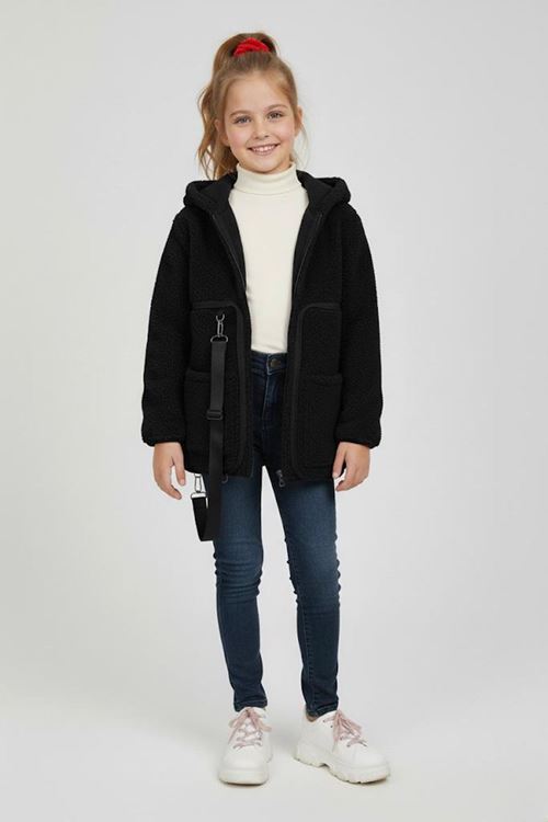 Miniğimin Cicileri Sırt Çantasına Dönüşebilen Peluş Unisex Çocuk  Mont - Siyah