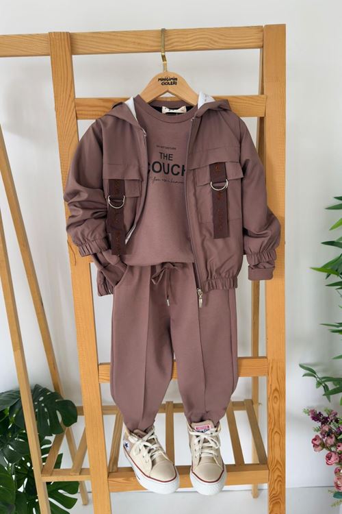 Miniğimin Cicileri The Couch Baskılı Spor Kız Çocuk 3 lü Takım - Acı Kahve