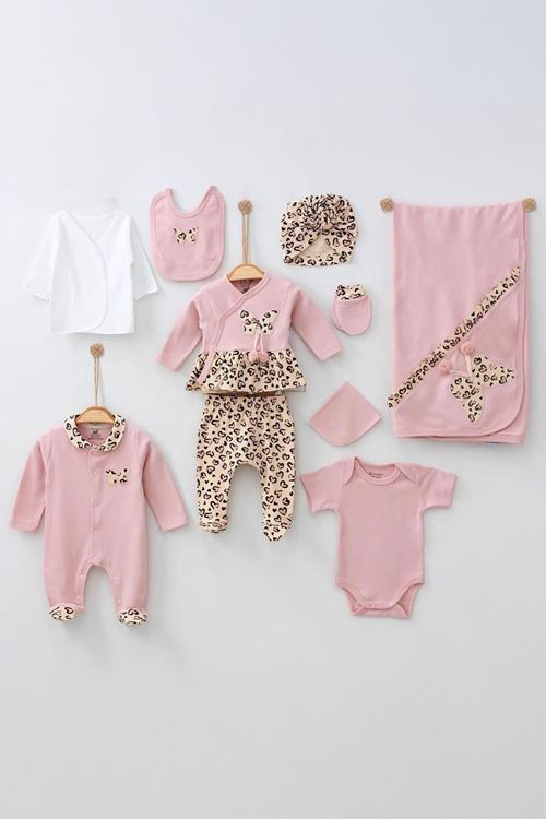 Miniğimin Cicileri Leopar Desen 10 Parça Hastane Çıkışı - Pembe